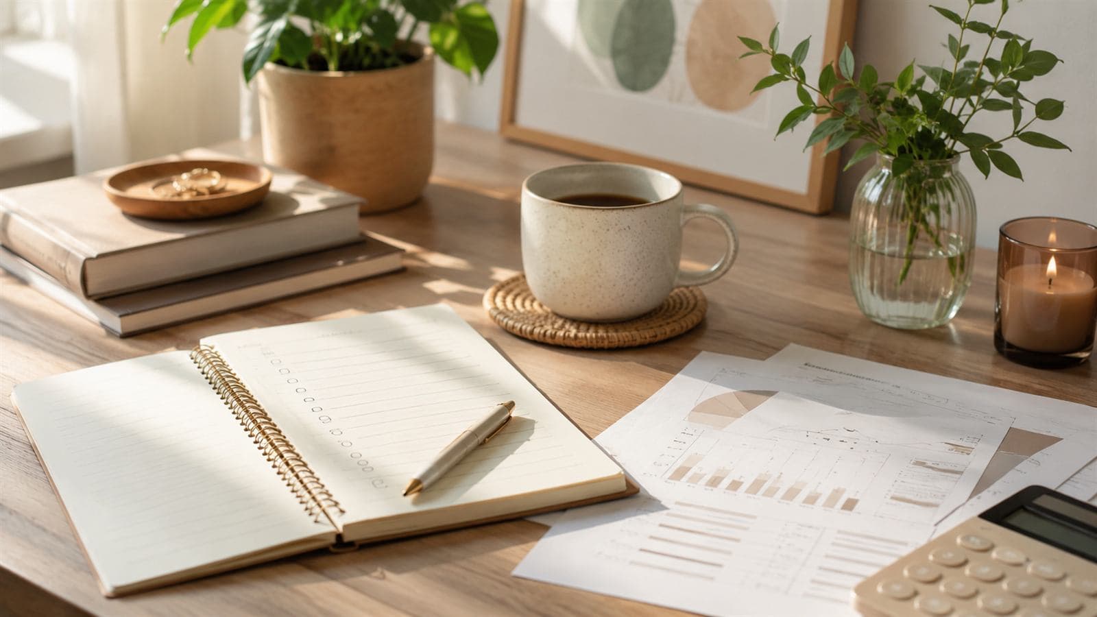 Calm editorial workspace for understanding daily habit costs